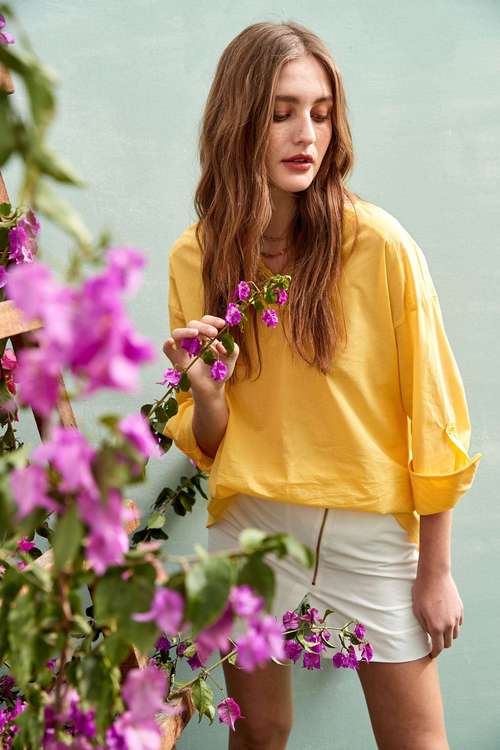 Oversize Yellow Top With Lace Trim Detail,goodlucknewyear