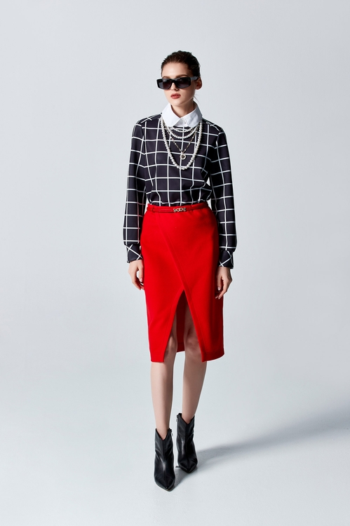 Long Sleeve Checkered Top With Detachable Collar,Long sleeve tops