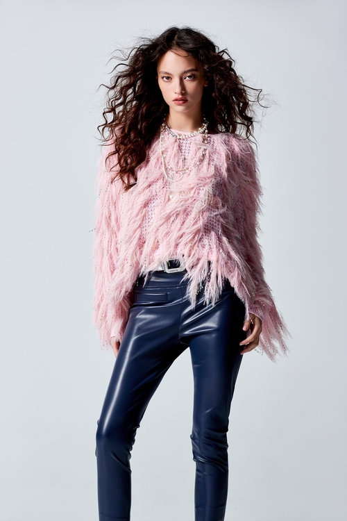 Pink Fringe Knit Top,Knitted tops