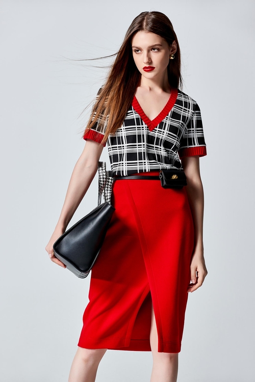 V-neck Checkered Top,Cropped tops