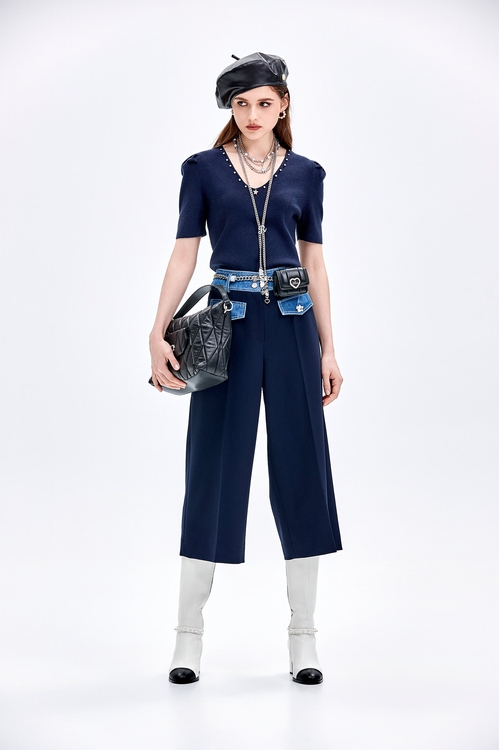 Navy Knit Top With Contrast Bow Detail,Season (AW) Look