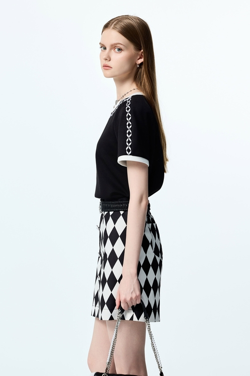 Contrast Trim Black Short Sleeve Tee,Season (AW) Look