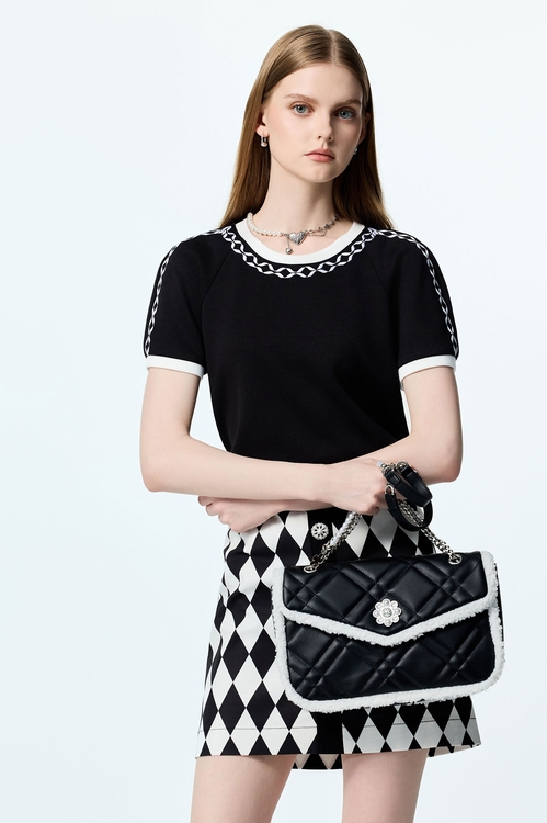 Contrast Trim Black Short Sleeve Tee,Season (AW) Look