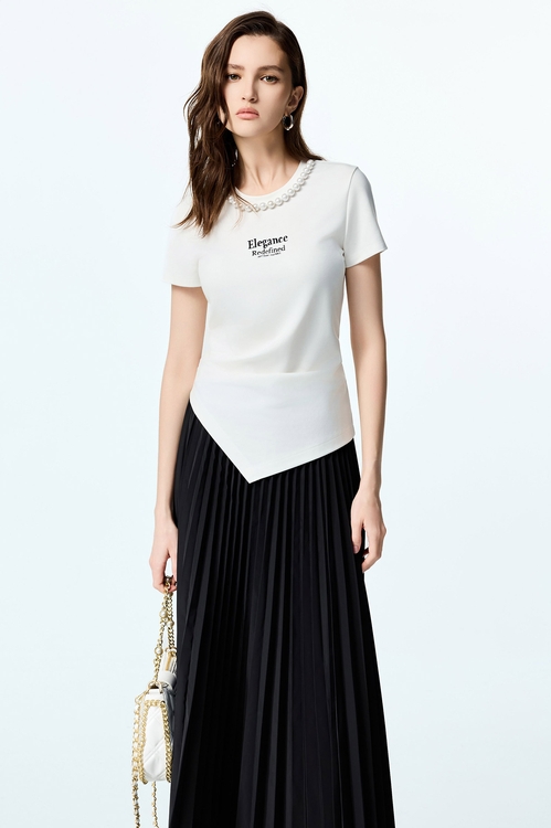 Asymmetric Hem Short Sleeve Tee,Season (AW) Look