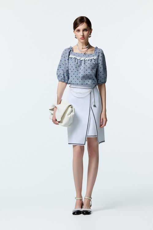 Dotted Embroidery Detail Plaid Top,co-ord sets