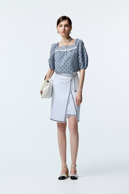 Dotted Embroidery Detail Plaid Top,co-ord sets