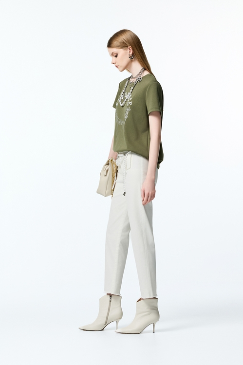 Embroidered Logo Moss Green Tee,T-shirts