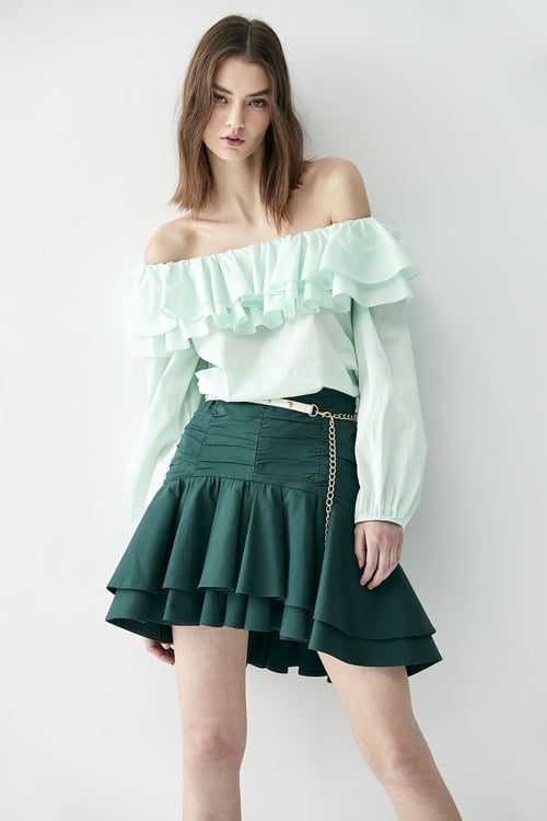 Off Shoulder Top With Layer Ruffle Neckline,fashionart