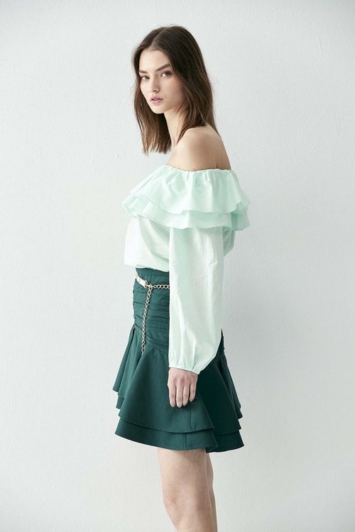 Off Shoulder Top With Layer Ruffle Neckline,fashionart