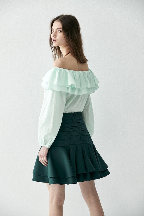 Off Shoulder Top With Layer Ruffle Neckline,fashionart