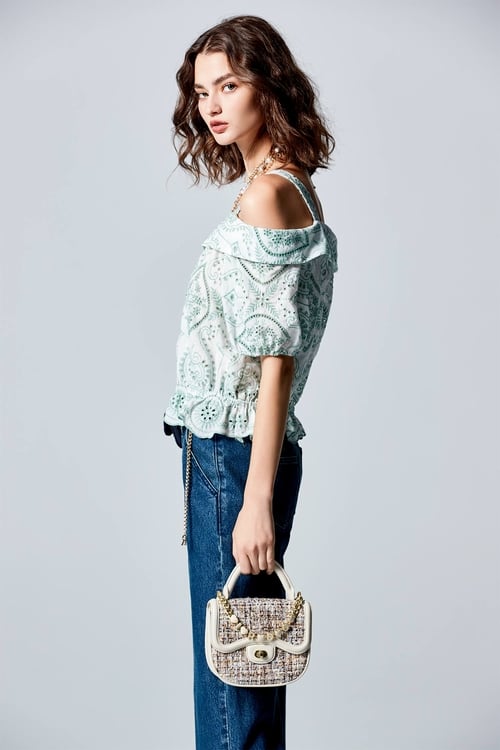 Cold Shoulder Hollow Out Embroidery Top,Embroidered tops