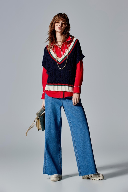 Red Blouse With Contrast White Trim Detail,Blouses