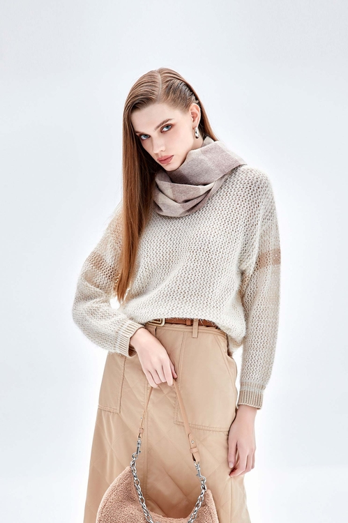 Basic Hollow Knit Long Sleeve Top,Knitted tops