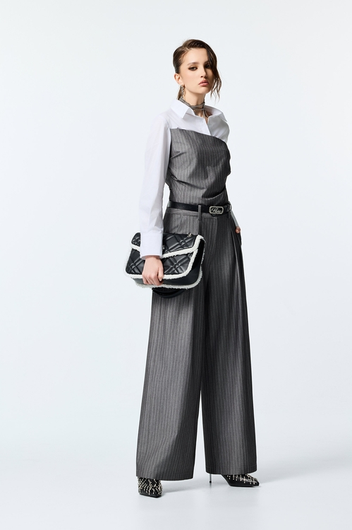 Contrast Grey Asymmetric Detail Blouse,Blouses