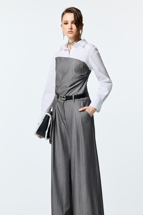 Contrast Grey Asymmetric Detail Blouse,Blouses