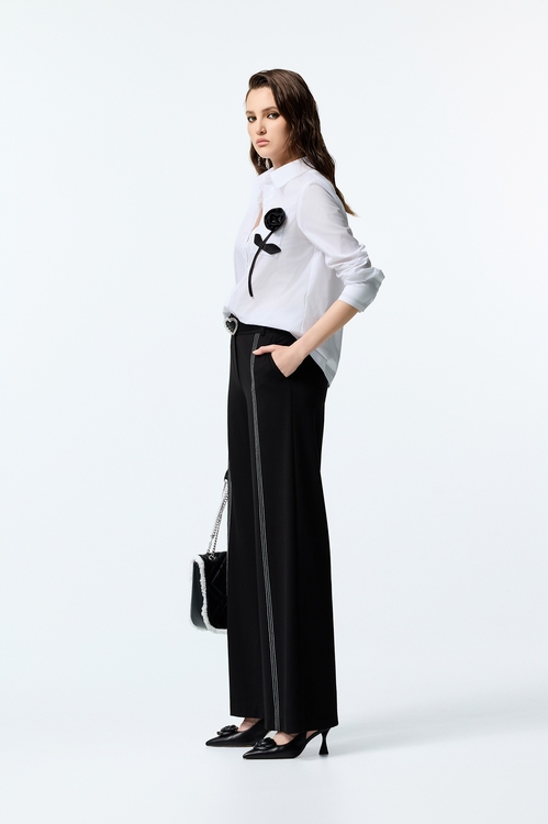 Black 3-D Rose Detail Blouse,Blouses
