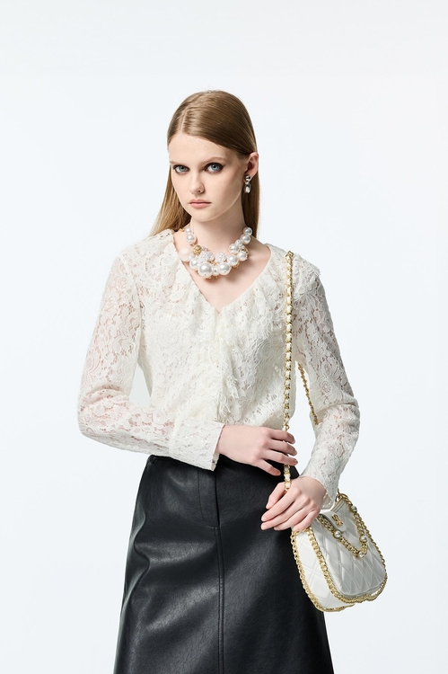 Full Lace Ruffle Detail Blouse,Under shirts