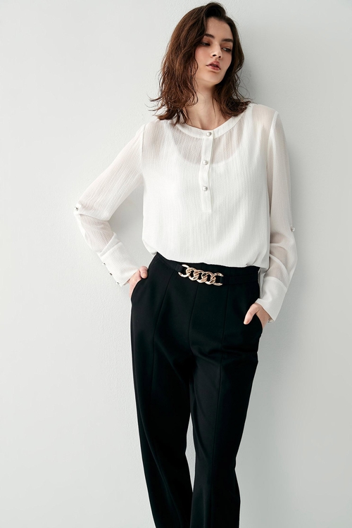 Basic Half Button Blouse,White tops,White tops