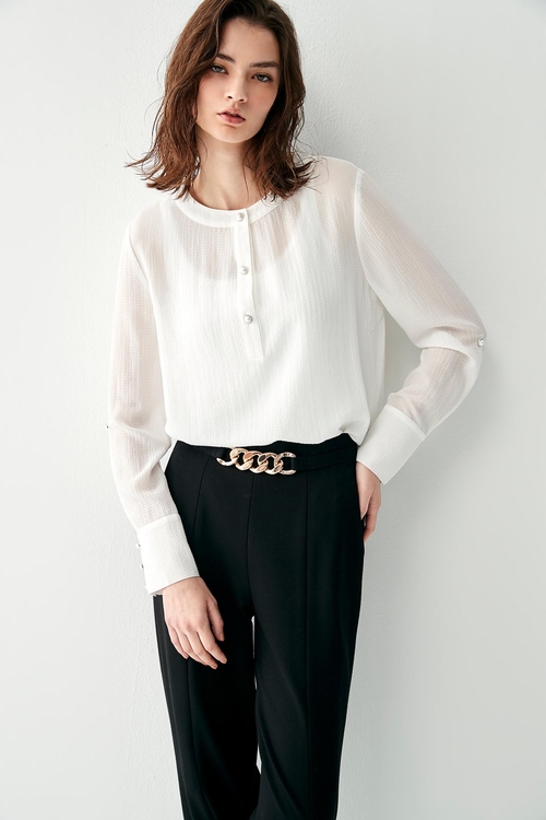 Basic Half Button Blouse,Chiffon tops