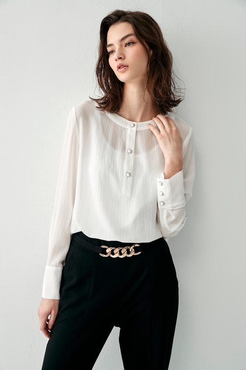 Basic Half Button Blouse,Trends