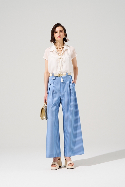 Collared Chiffon Top With Pintuck Detail,Chiffon