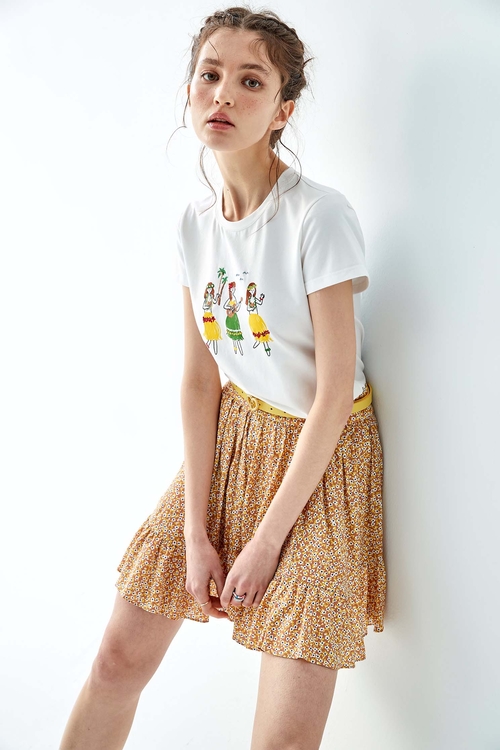 Graphic Print Basic Front Tee,White tops,White tops