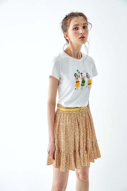 Graphic Print Basic Front Tee,White tops,White tops