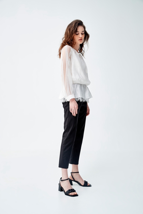 Basic Organza Top With Sleeve Lace Detail,Lace