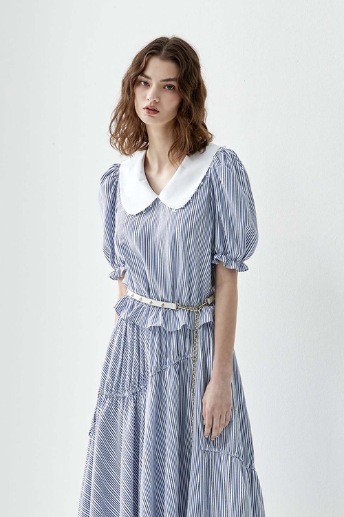 Blue Pinstripe Peter Pan Collar Top,Stripe