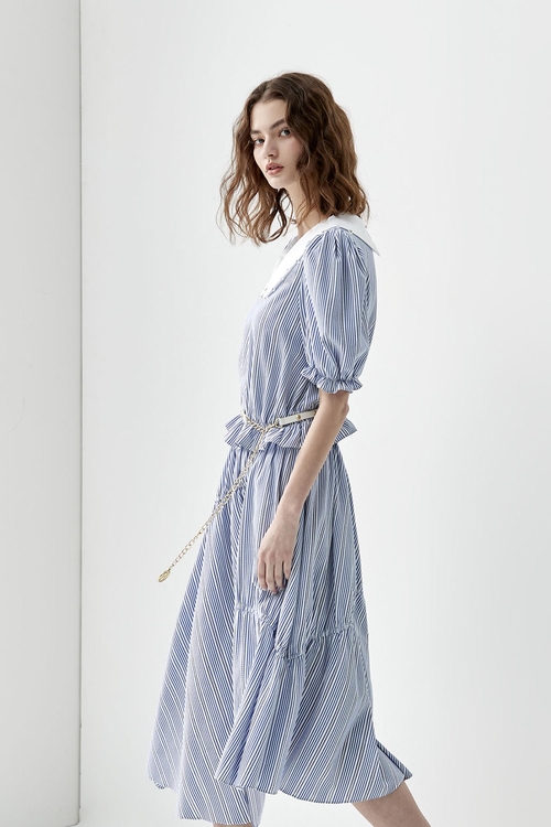 Blue Pinstripe Peter Pan Collar Top,Stripe