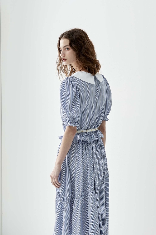 Blue Pinstripe Peter Pan Collar Top,Stripe