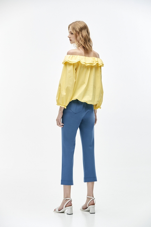 Flounce Collar Yellow Top,fashionart