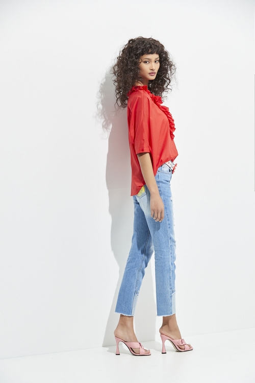 V-neck Ruffle Oversize Top,fashionart