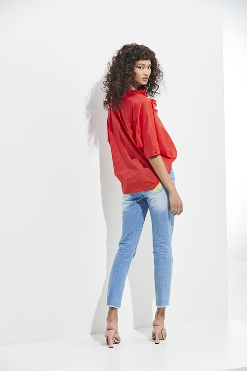 V-neck Ruffle Oversize Top,fashionart