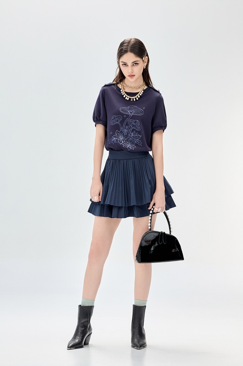 Mushroom Graphic Navy Short Sleeve Top,Short sleeve tops