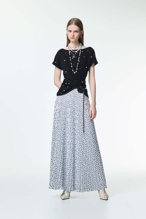 Pearl Applique Short Sleeve Top,Valentine
