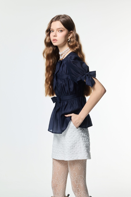 Bow Detail Navy Top,Tops