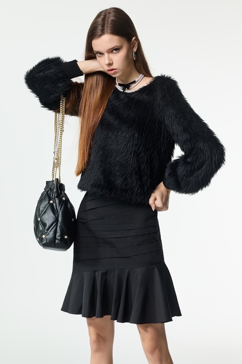 Pearl Detail Faux Fur Top,Valentine