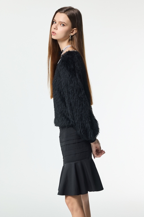 Pearl Detail Faux Fur Top,Valentine