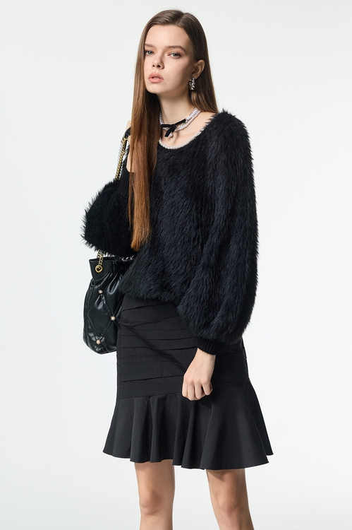 Pearl Detail Faux Fur Top,Valentine