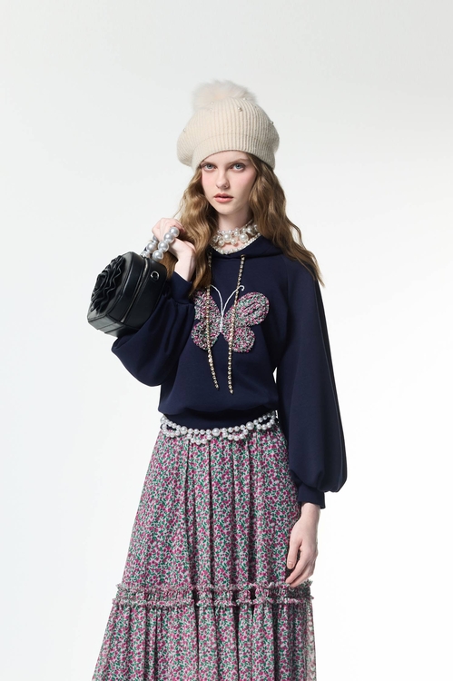 Front butterfly Graphic Hoodie Top,,Front butterfly Graphic Hoodie Top,Jackets,Outerwear,Season (AW) Look,Season (AW) Look,Tutu skirts,Tops,Hoodie tops,pearl,Season (AW) Look