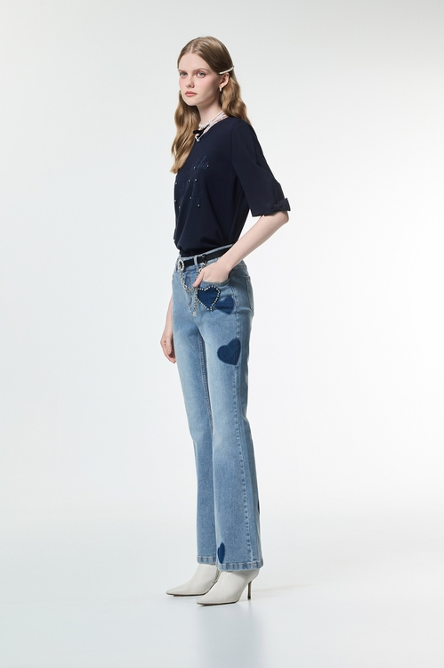 Front Stitch Slogan Navy Tee,Tops