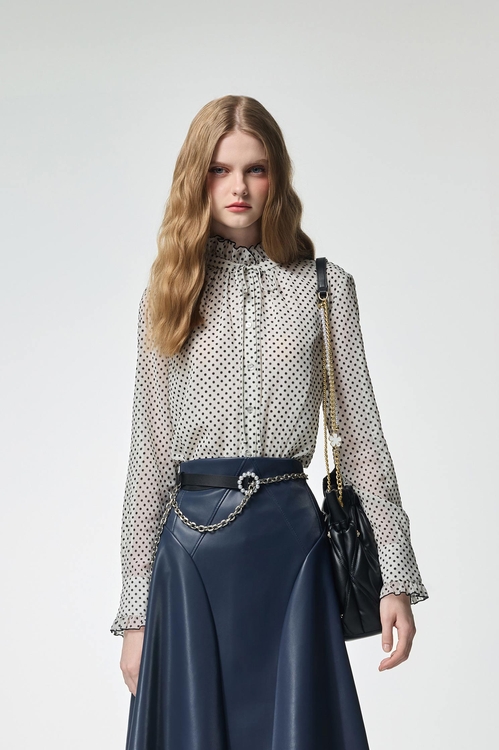 Polka Dot Ruffle Trim Detail Blouse,Tops