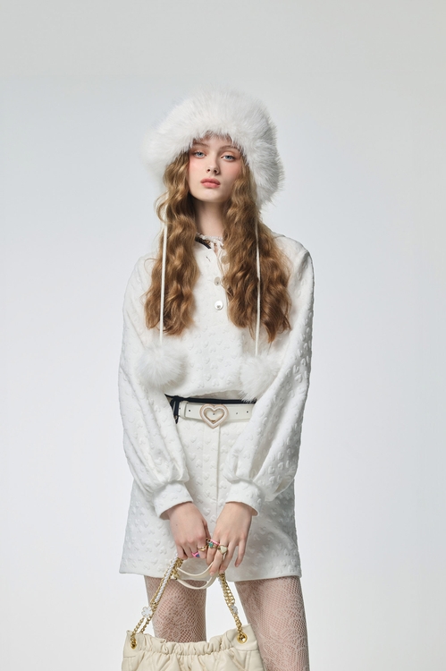 Heart Embossed Print Hoodie Top,Tops