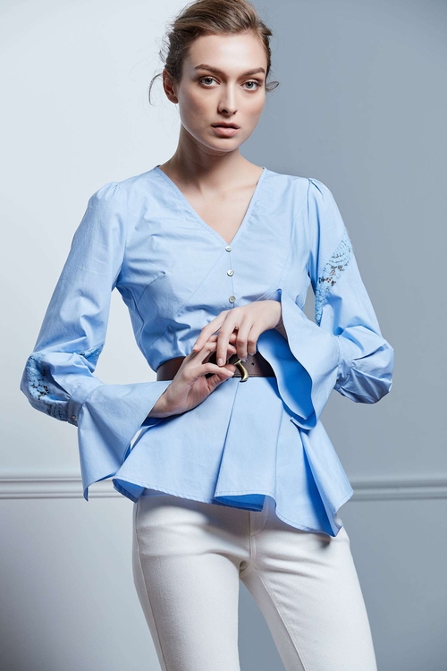 V-neck Pleated Blouse,i Select