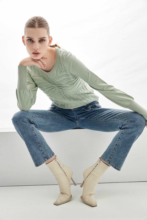 Light Green Fitted Knit Top,goodlucknewyear