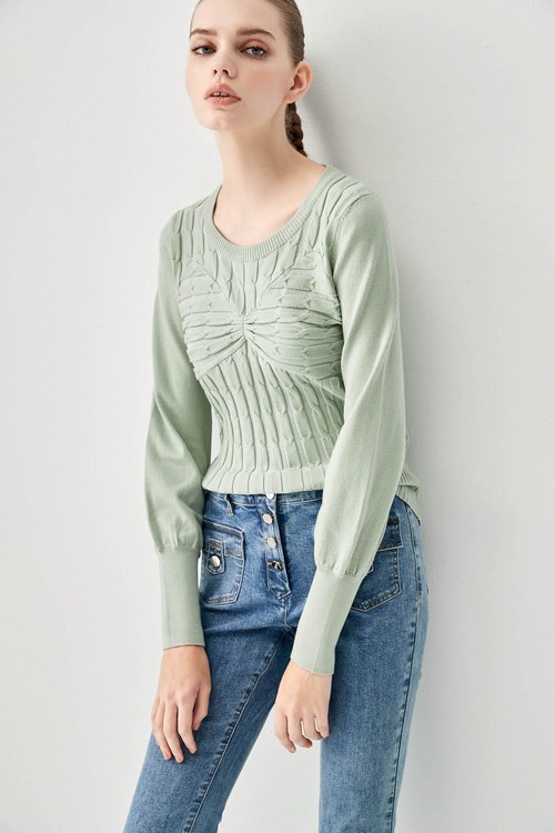 Light Green Fitted Knit Top,goodlucknewyear