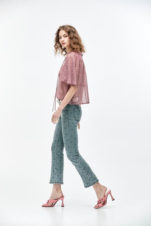 All Over Floral Print Flare Sleeve Top,Lace