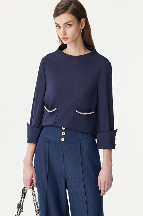 Navy 3/4 Sleeve Top,3/4 Sleeve tops