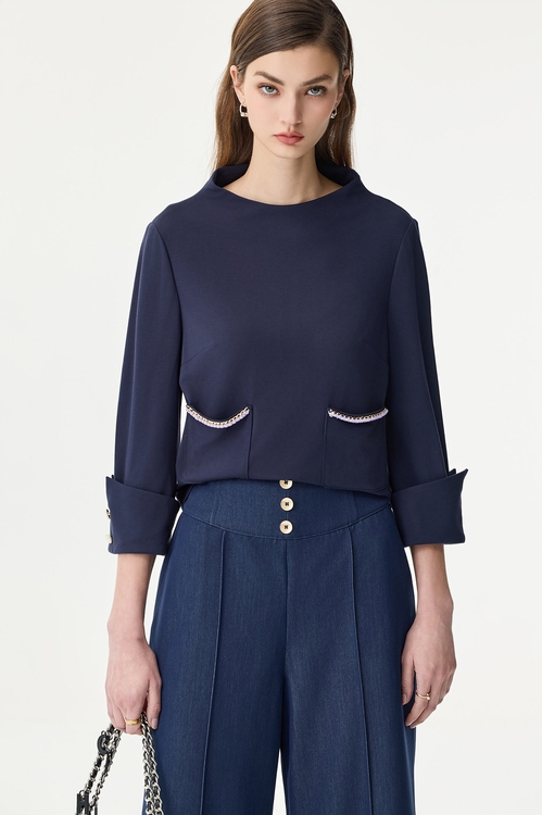 Navy 3/4 Sleeve Top,3/4 Sleeve tops